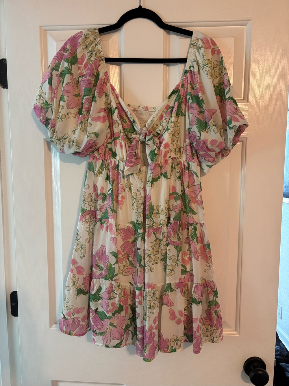 Floral Tie-Front Mini Dress in Cream and Pink